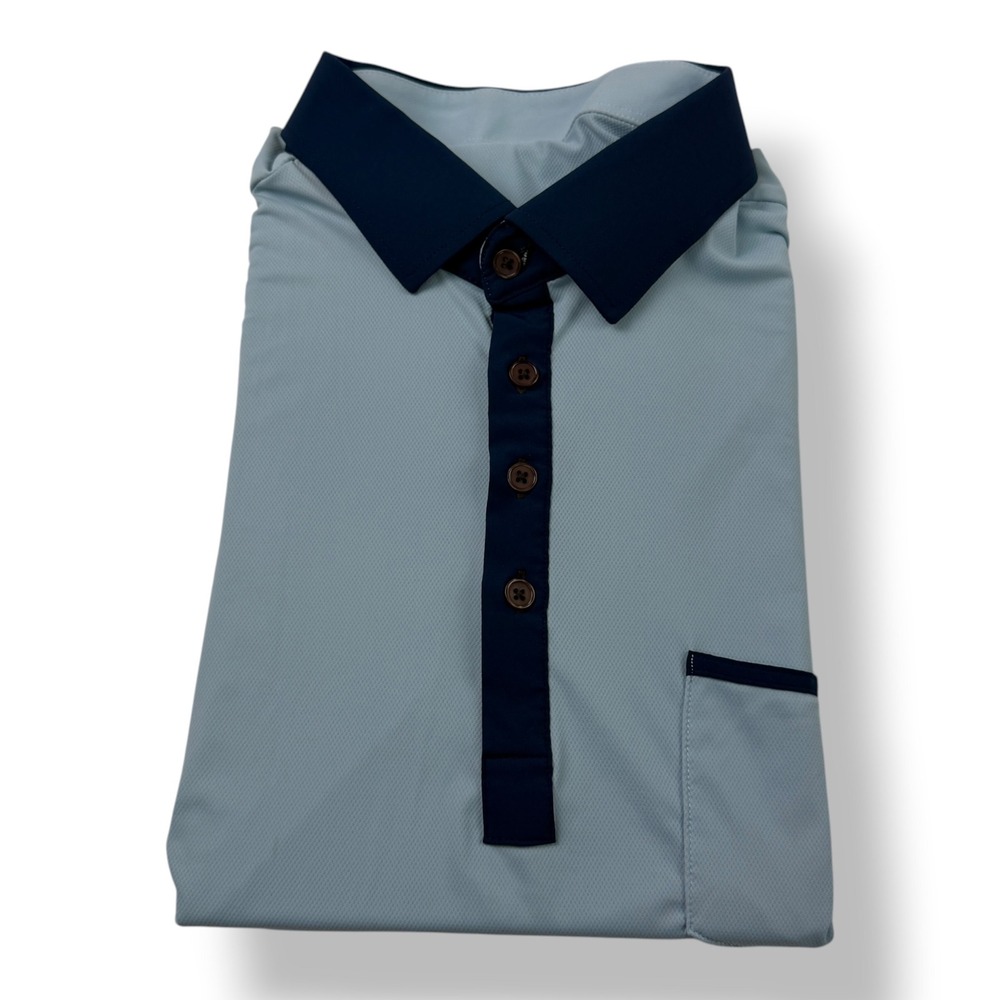 State & Liberty Men 2XL Polo Shirt Light Blue Navy Athletic Fit Performance 1304